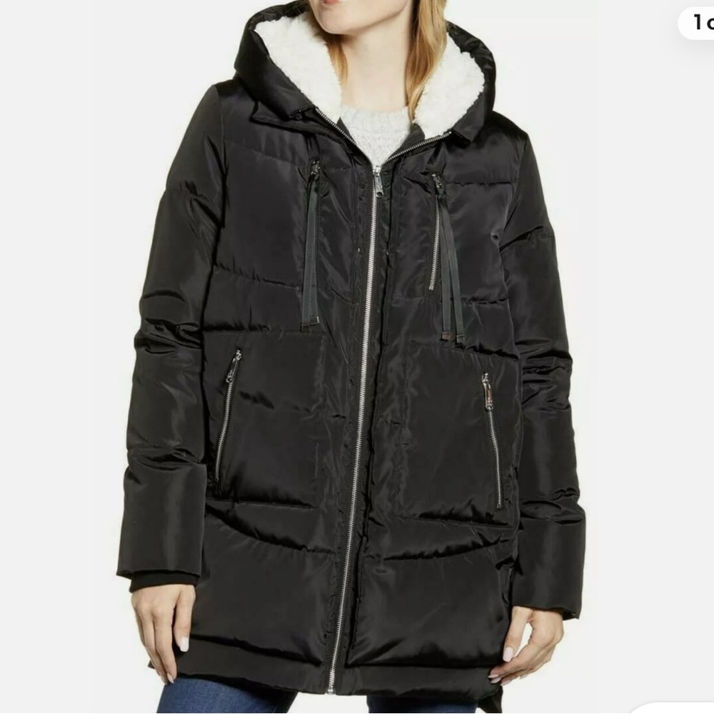 Sam Edelman Women's Black Hooded Puffer Coat XL
